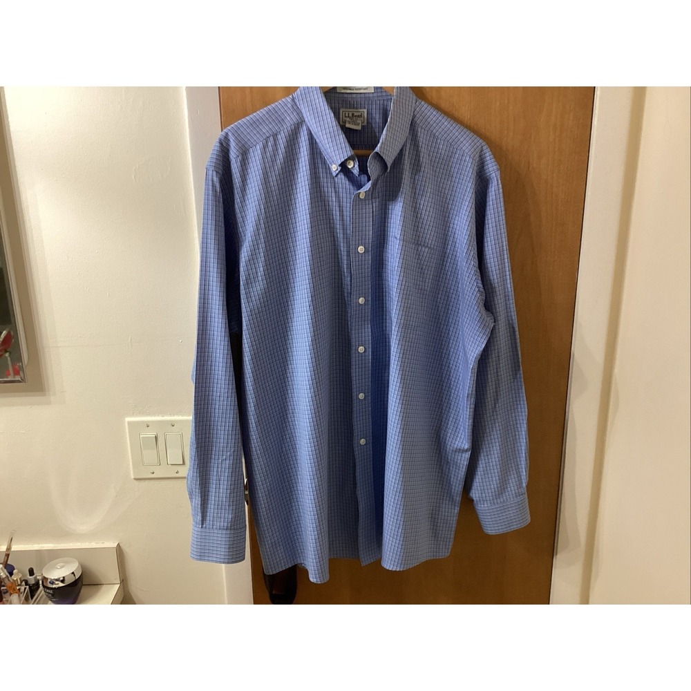 L.L.Bean Shirt Mens 17.5/35 Long Sleeve Button Down Blue Checker